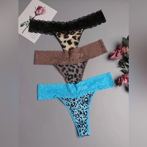 New 3pcs Sexy Leopard Print Thongs with Lace Trim